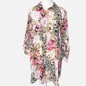 Quintessential Floral and Animal Print Button Down Blouse